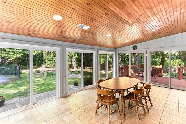 16 Summer St, Easton, MA 02356 - sunroom featuring lofted ceiling, tile patterned flooring, and wood ceiling
