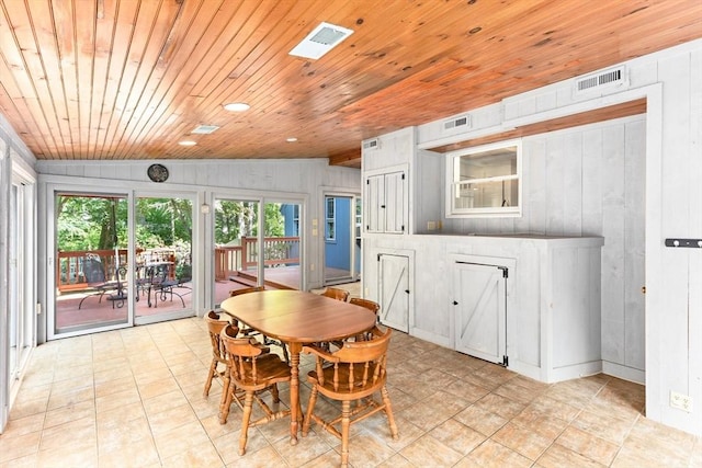 16 Summer St, Easton, MA 02356 - dining room featuring wood walls, wooden ceiling, and vaulted ceiling