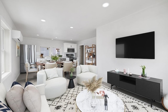 living room with a wall mounted air conditioner