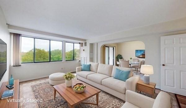 250 Hammond Pond Pkwy Unit 707S, Newton, MA 02467 - living room featuring arched walkways and wood finished floors