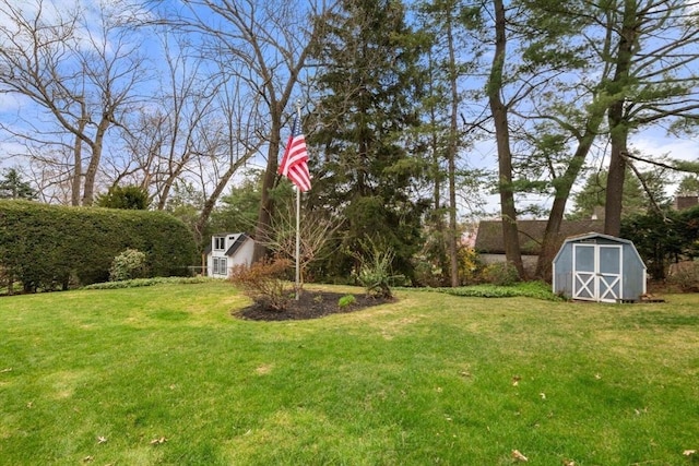 view of yard with an outbuilding and a storage shed
