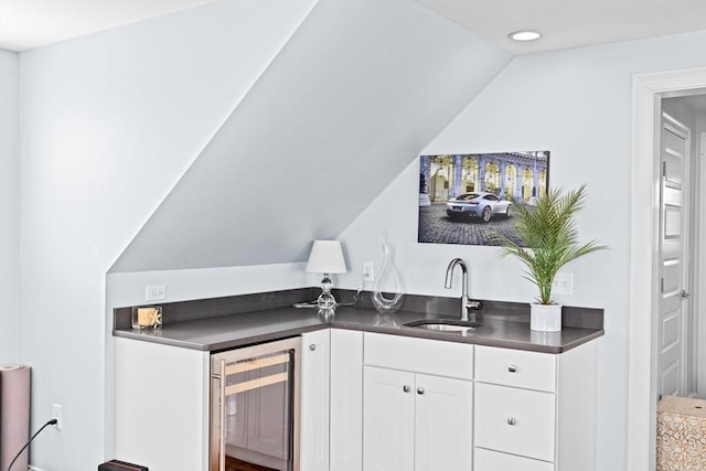 55 Seaside Rd, Scituate, MA 02066 - indoor wet bar with beverage cooler, recessed lighting, and vaulted ceiling
