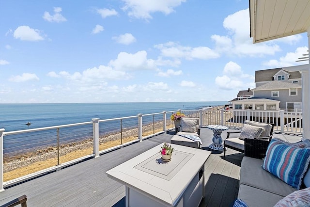 55 Seaside Rd, Scituate, MA 02066 - wooden terrace featuring an outdoor living space and view of water and beach