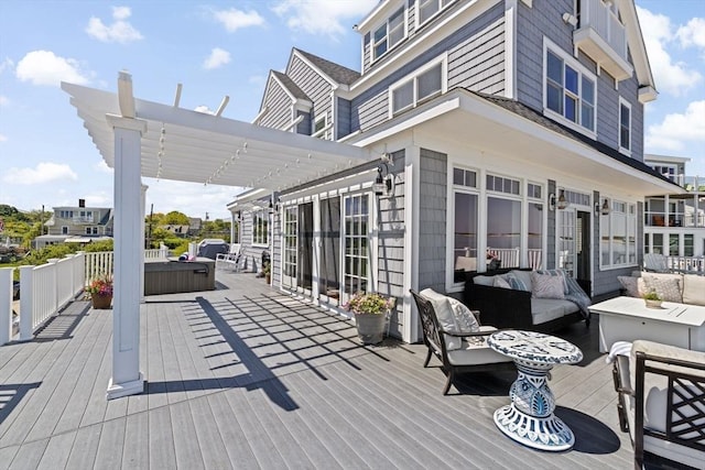 55 Seaside Rd, Scituate, MA 02066 - wooden terrace with outdoor lounge area and a pergola