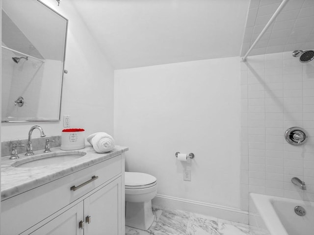 50 Temple Rd, Wellesley, MA 02482 - full bathroom with marble look tile flooring, bathtub / shower combination, toilet, and vanity