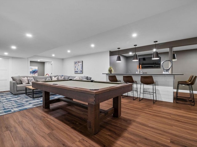 50 Temple Rd, Wellesley, MA 02482 - game room with dark wood finished floors, recessed lighting, pool table, and baseboards