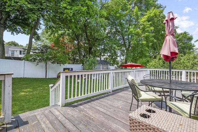 101 Eastern Ave, Woburn, MA 01801 - wooden terrace featuring outdoor dining space and a fenced backyard