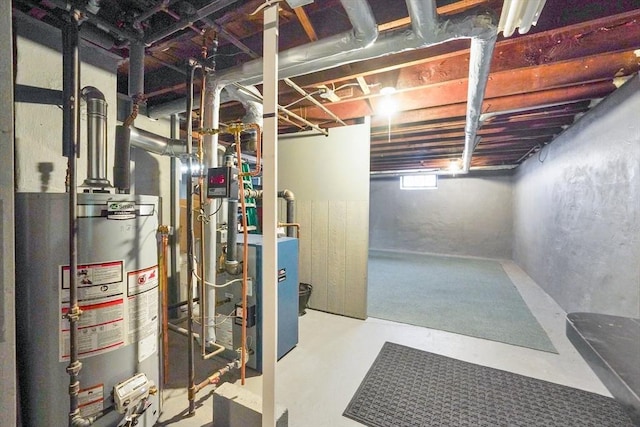 basement featuring gas water heater