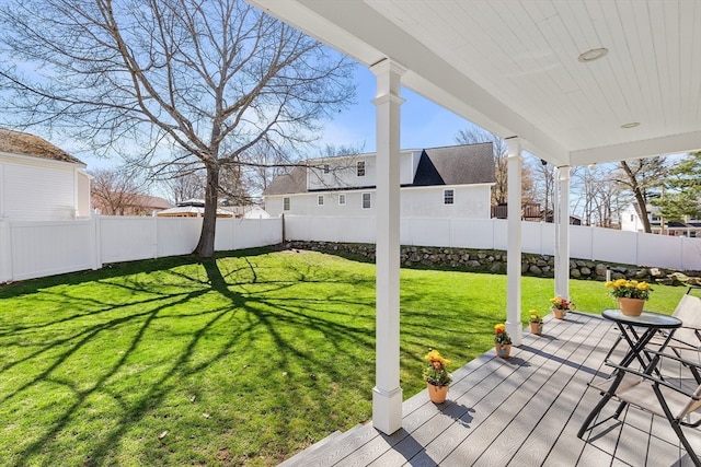 view of yard featuring a wooden deck