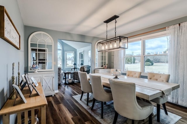 dining space with dark wood finished floors