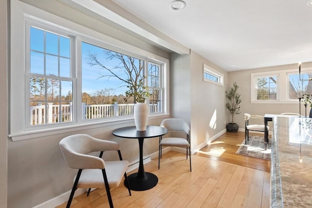 sitting room with light wood-style floors, plenty of natural light, and baseboards