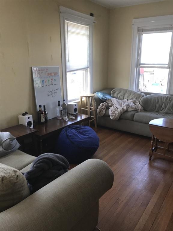 living area with dark wood-style floors