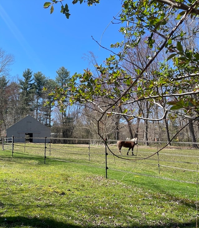 view of yard featuring an outbuilding and a rural view