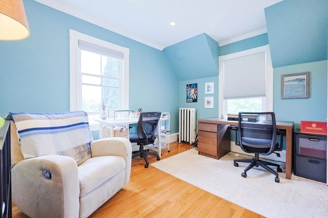 253 Front St, Weymouth, MA 02188 - home office featuring radiator heating unit, wood finished floors, ornamental molding, recessed lighting, and baseboards