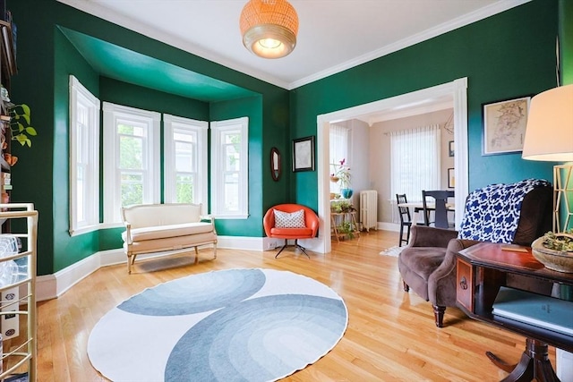 253 Front St, Weymouth, MA 02188 - sitting room with radiator, wood finished floors, baseboards, and ornamental molding