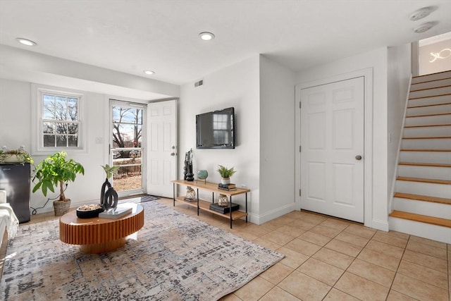 interior space with light tile patterned flooring