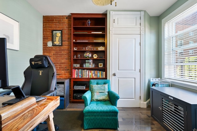 office area with dark wood-type flooring