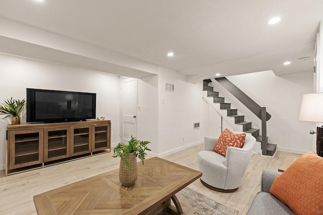 living room with light wood-type flooring