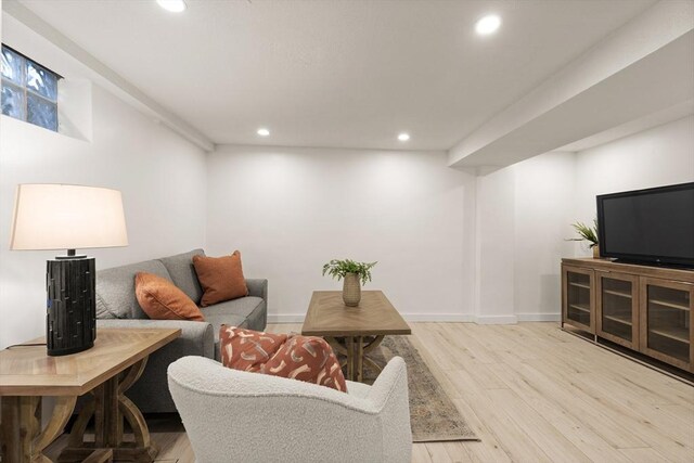 living room with light hardwood / wood-style floors