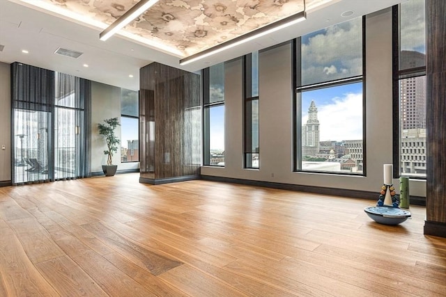 lobby with a view of city and visible vents