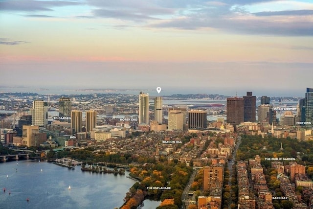 view of city with a water view