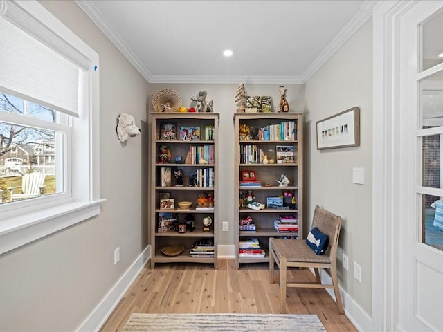 572 Jerusalem Rd, Cohasset, MA 02025 - sitting room featuring light wood-type flooring, crown molding, baseboards, and recessed lighting