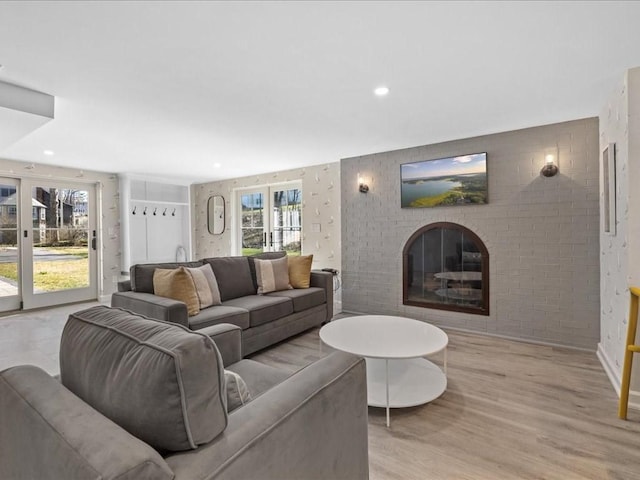 572 Jerusalem Rd, Cohasset, MA 02025 - living area featuring a fireplace, light wood-type flooring, and recessed lighting