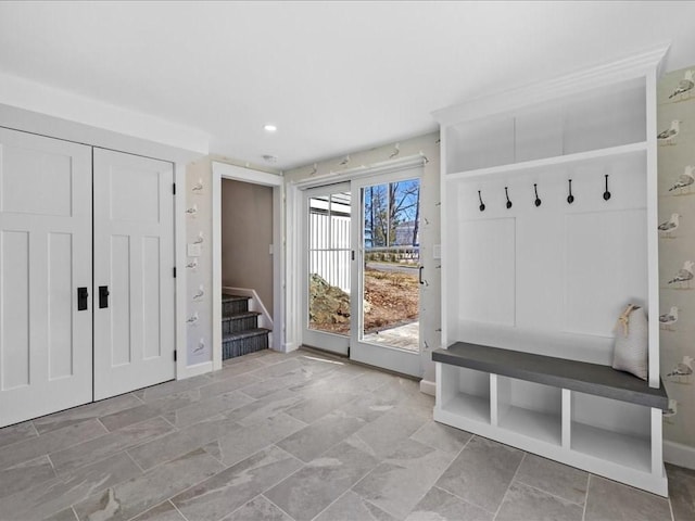 572 Jerusalem Rd, Cohasset, MA 02025 - mudroom featuring baseboards and recessed lighting