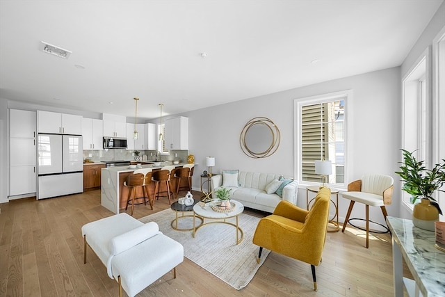 living room with light wood-type flooring