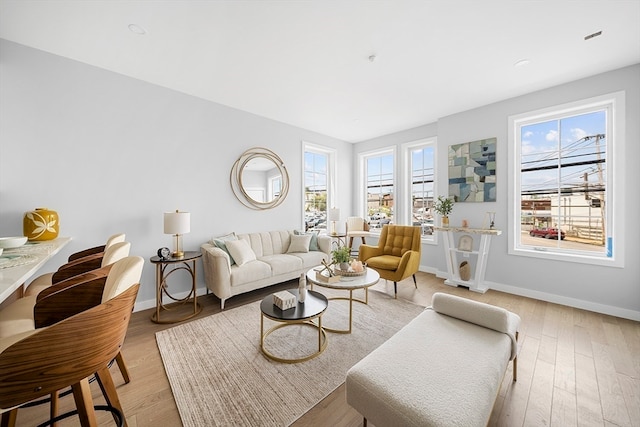 living room with light hardwood / wood-style floors