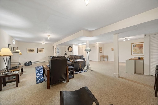 living room featuring a baseboard heating unit