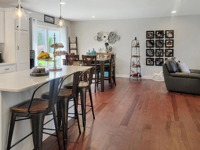 391 Gibbs St, Fall River, MA 02720 - dining space featuring dark wood-type flooring, recessed lighting, and baseboards
