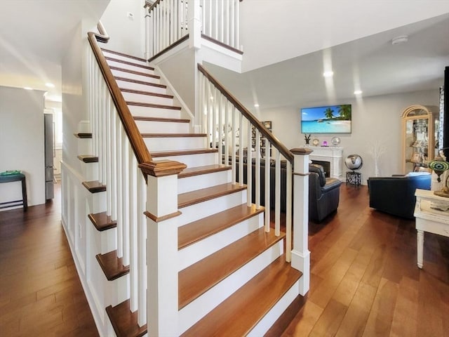 391 Gibbs St, Fall River, MA 02720 - stairway with hardwood / wood-style flooring and recessed lighting