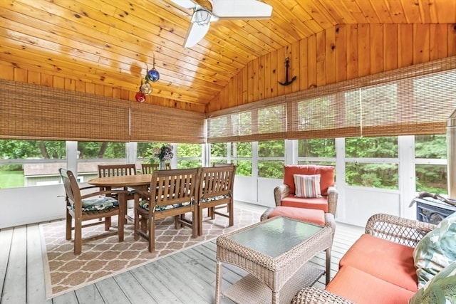 18 Sumac St, Billerica, MA 01821 - sunroom / solarium with lofted ceiling, plenty of natural light, a ceiling fan, an outdoor hangout area, and outdoor dining area
