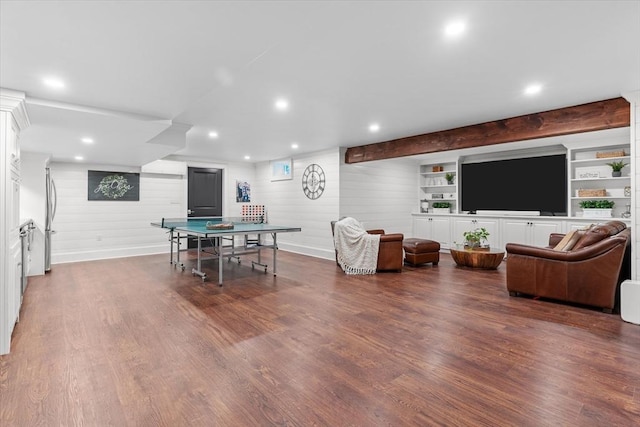 living room with dark hardwood / wood-style floors