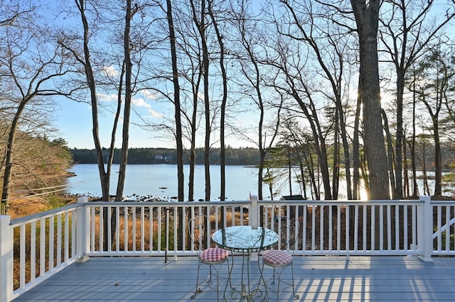 wooden terrace with a water view