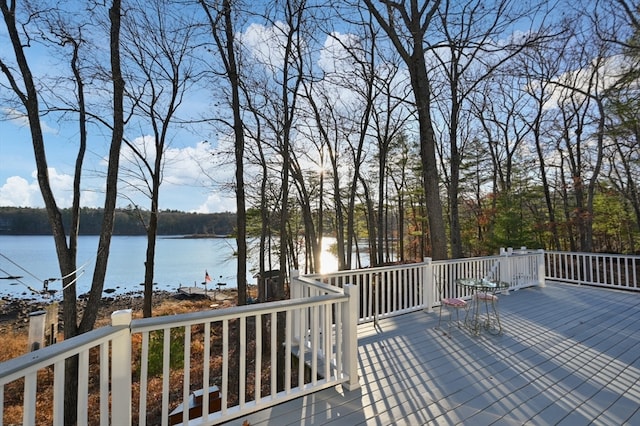 wooden deck with a water view