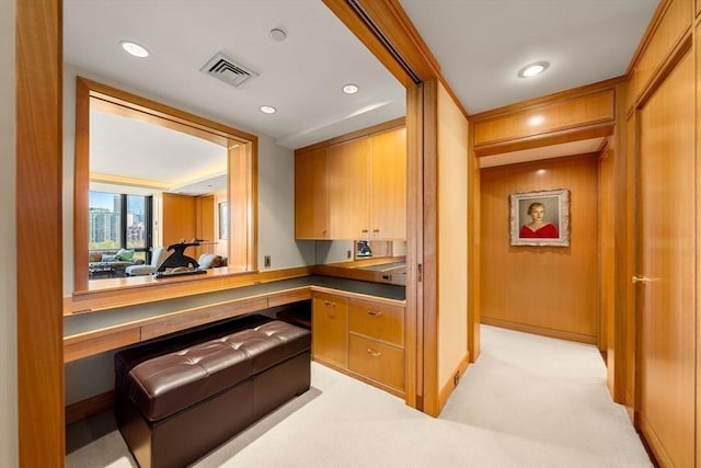 2 Commonwealth Ave Unit 14B, Boston, MA 02116 - bar with visible vents, recessed lighting, built in desk, and light colored carpet