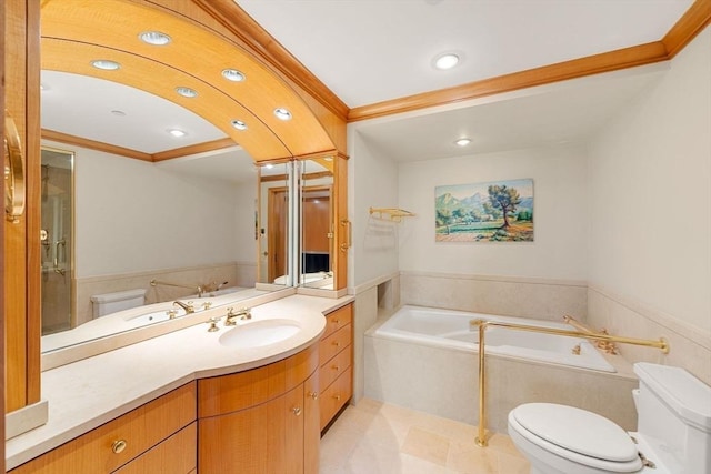 2 Commonwealth Ave Unit 14B, Boston, MA 02116 - full bath featuring vanity, ornamental molding, toilet, recessed lighting, and a bath