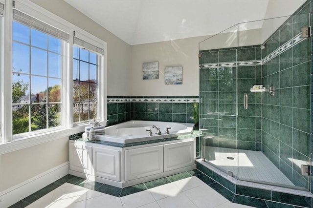 58 Bridle Path, Tewksbury, MA 01876 - full bathroom with tile patterned flooring, a shower stall, a bath, and a wealth of natural light