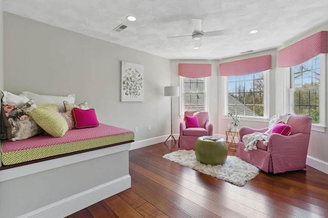 58 Bridle Path, Tewksbury, MA 01876 - bedroom with baseboards, ceiling fan, hardwood / wood-style flooring, and visible vents