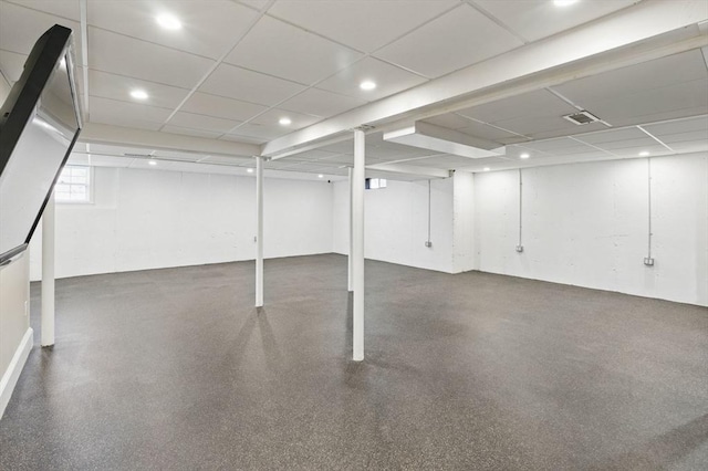 58 Bridle Path, Tewksbury, MA 01876 - below grade area featuring recessed lighting, a drop ceiling, and visible vents