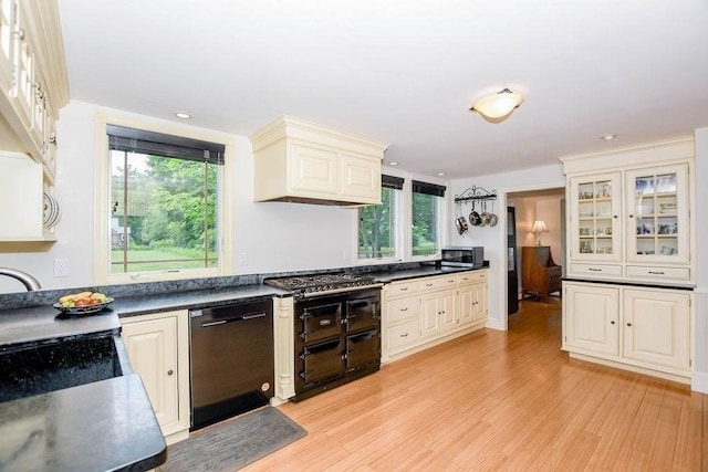 670 Front St, Marion, MA 02738 - kitchen featuring appliances with stainless steel finishes, dark countertops, light wood-style flooring, plenty of natural light, and recessed lighting
