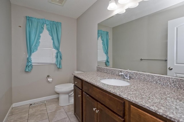 bathroom featuring tile patterned floors, vanity, and toilet