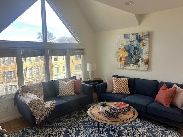 121 Longwood Ave Unit 4B, Brookline, MA 02446 - living room featuring vaulted ceiling