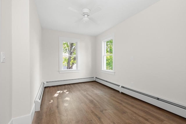 59 Altamont St, Haverhill, MA 01830 - empty room with wood finished floors, ceiling fan, a baseboard radiator, and baseboards