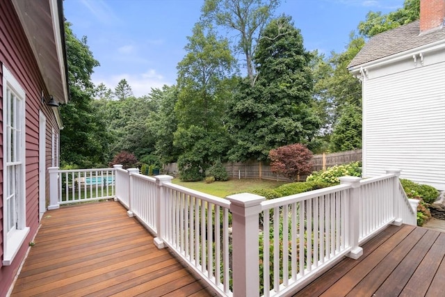 wooden terrace featuring a fenced backyard