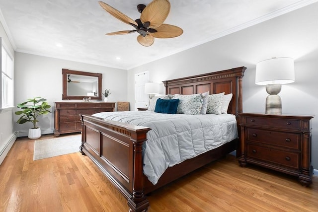 2 Cider Mill Rd, Peabody, MA 01960 - bedroom featuring ornamental molding, baseboards, light wood-style flooring, recessed lighting, and ceiling fan