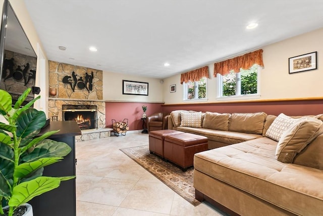 2 Cider Mill Rd, Peabody, MA 01960 - living area featuring a fireplace, recessed lighting, and light tile patterned flooring