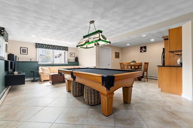 2 Cider Mill Rd, Peabody, MA 01960 - playroom featuring baseboard heating, billiards, baseboards, a baseboard heating unit, and recessed lighting